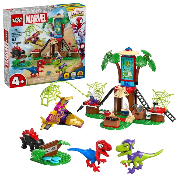 lego marvel Spidey en Gobby's raptorstrijd bij de boomhut