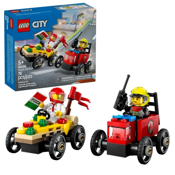 60458 raceautopakket lego city pizza brandweerauto