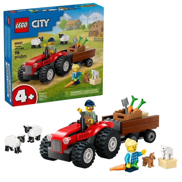 lego city Rode tractor met aanhanger en schapen